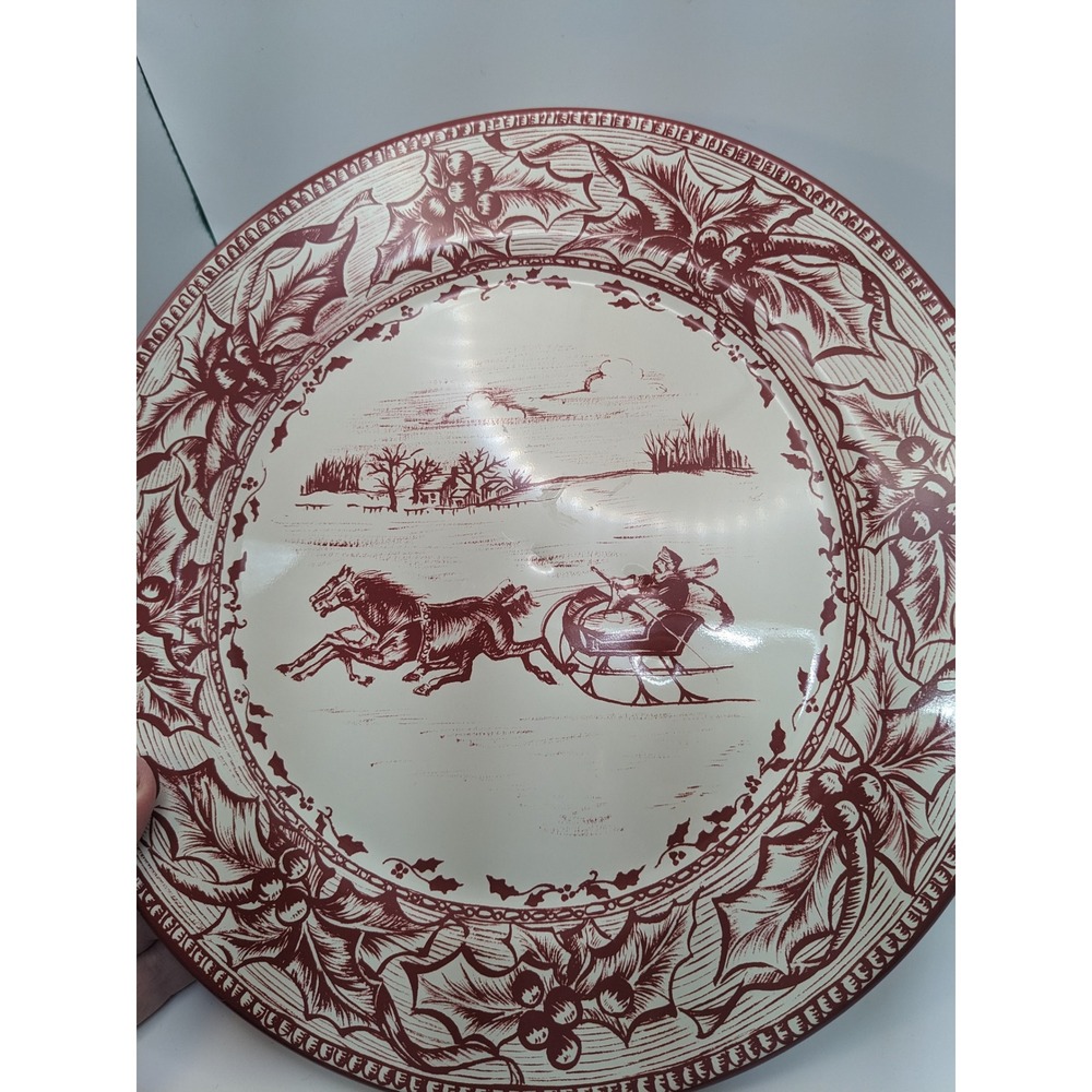 Restoration Hardware 2 Collectible Christmas Charger Plates Winter Sleigh 2003